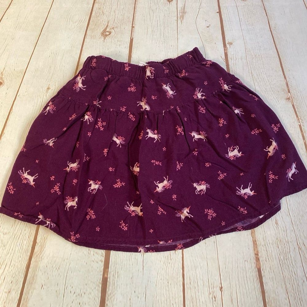Jumping Beans Burgundy Unicorn and Floral Print Skater Skirt